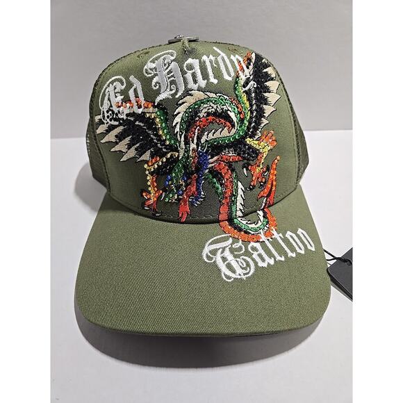 Ed Hardy Other - Ed Hardy Tattoo Trucker Hat Green